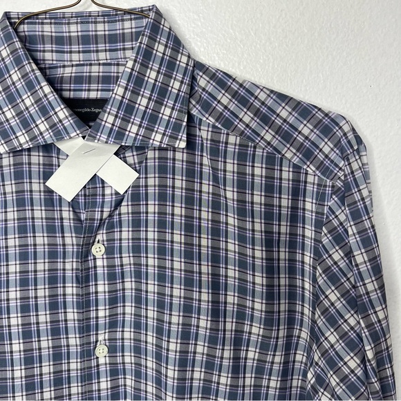 #60. Ermenegildo Zegna Gray & Purple Long Sleeved Button Shirt Med NWOT - Picture 3 of 13